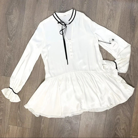 Tularosa Revolve Malia Mini Dress Shift Ivory Neck Tie Ruffle flare Sleeve XS - Picture 6 of 16